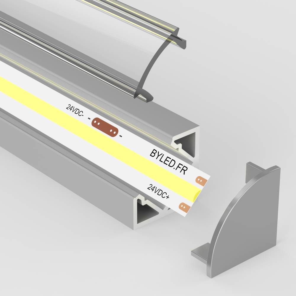 Kit Profilés 2m Led Aluminium Encastrable en Angles pour Bandeau Led