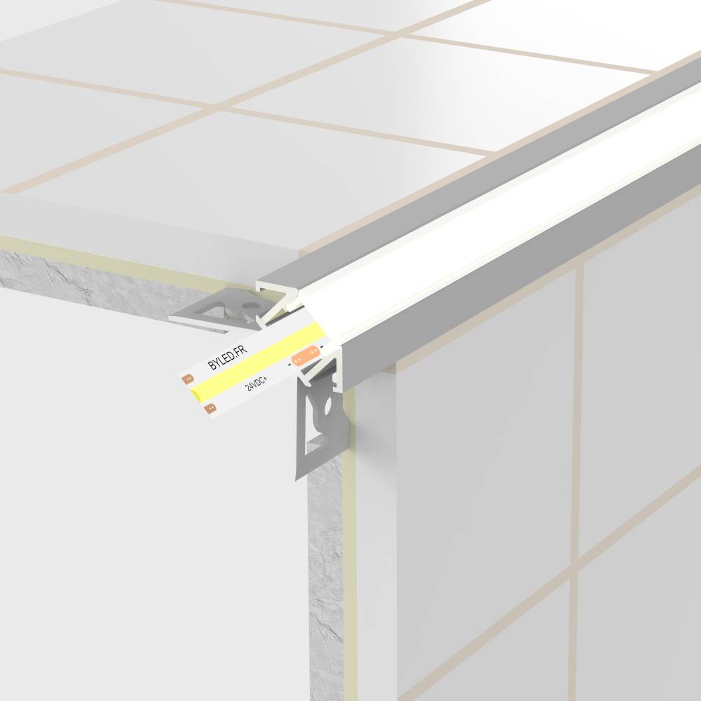 Profilé d'angle LED aluminium encastrable 270° à carreler - CRAFT - E14 -  Diffuseur givré