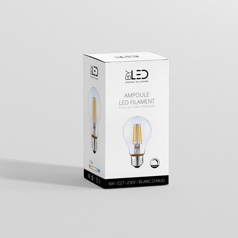 Ampoule LED à filament E27, 6W, 800lm, blanc chaud