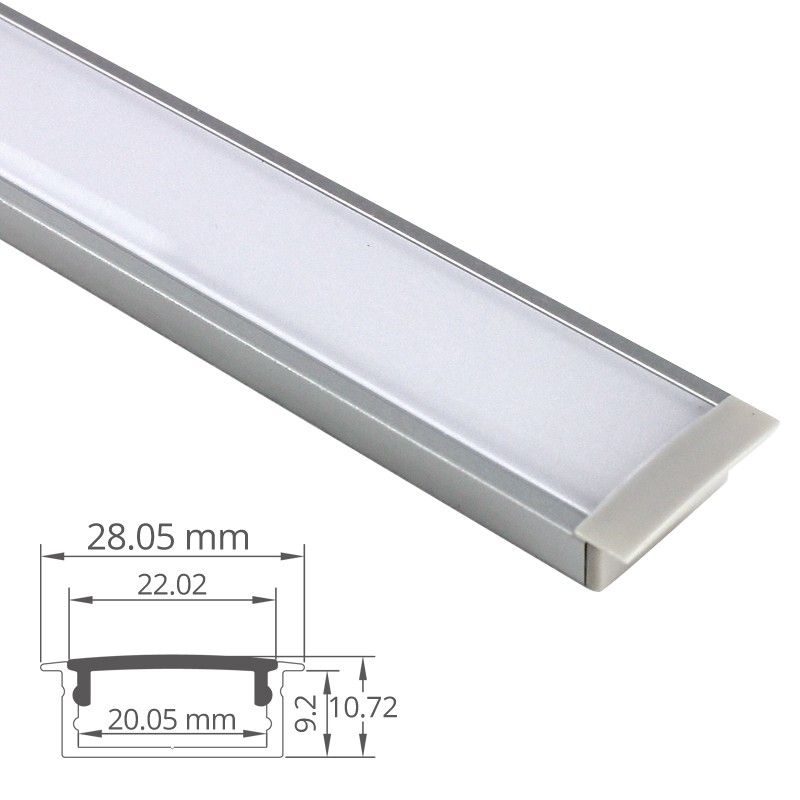Profil LED encastrable 1m long 12mm large avec plexi